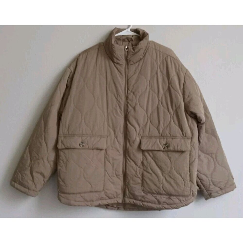 NWT Sonoma Women's Beige Jacket Pockets Full Zip Quilted Coat XXL Retail $74